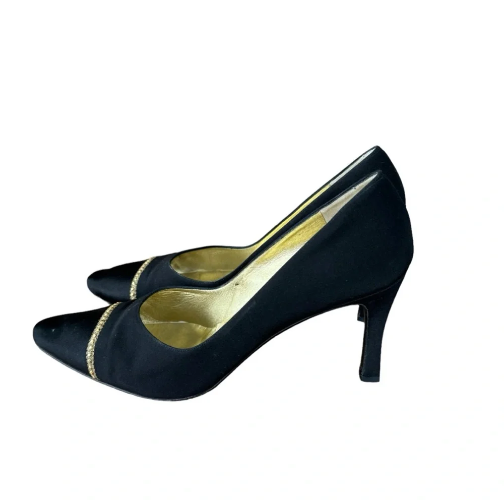 ST JOHN Made In Italy Black Cloth Rhinestone Trim Women's Heels Size 11